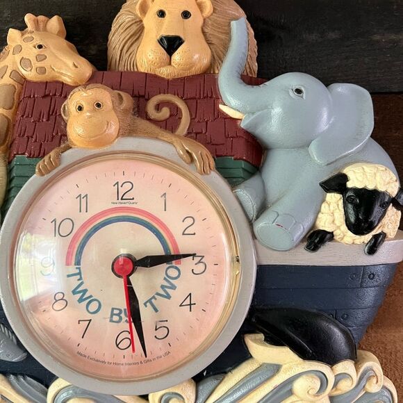 Vintage Noah's Ark Wall Clock Nursery Room Two By Two Rainbow Kids Time Working - Picture 6 of 7
